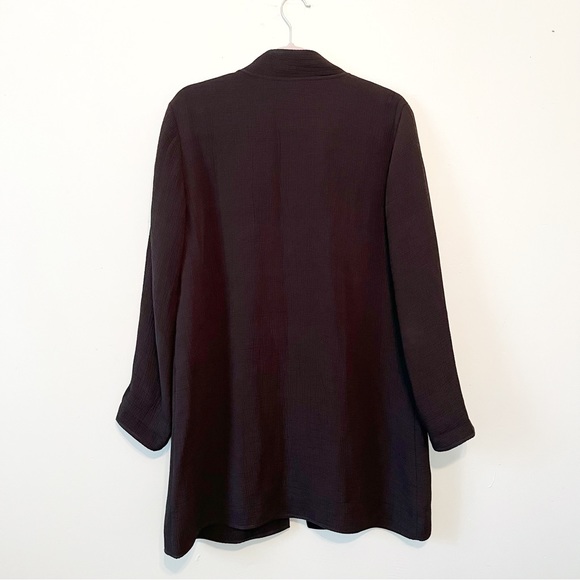 Eileen Fisher Jacket Black Long Open Front Crinkle Texture Silk Blend Sz M EUC - Picture 7 of 10